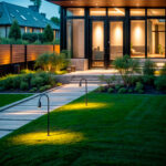 Balise sur pied LED 60 cm noire, tige courbée, éclairage dirigé vers le sol pour allée