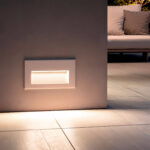 Balise encastrée murale rectangulaire blanche LED blanc chaud, éclairage bas pour extérieur