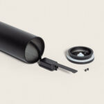 Balise extérieure LED cylindrique noire en aluminium, capot détaché, joint et vis de fixation