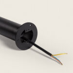 Balise extérieure LED noire en aluminium mat, corps cylindrique avec câble et fils électriques apparents