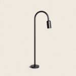 Balise extérieure noire en métal mat à col de cygne, tête cylindrique, fixation en saillie