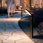 Balise sur pied noire en aluminium 50 cm, tête inclinée LED pour éclairage extérieur de chemin