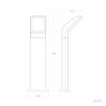 Balise sur pied 50 cm tête carrée inclinée, base plate rectangulaire