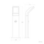 Balise sur pied 50 cm, tête inclinée LED, finition aluminium, détecteur de mouvement frontal