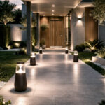 Balise sur pied extérieure marron finition rouille pour allée éclairage LED