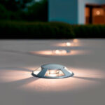 Balise encastrable sol ronde grise en métal LED blanc chaud 2700K