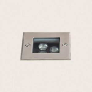 Balise encastrable carrée inox brossé au sol, double LED visible