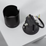 Balise murale encastrable ronde grise, boîtier et support de fixation avec câble électrique apparent