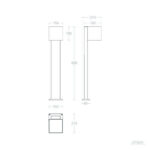 Balise sur pied à tête carrée 80 cm, mât droit avec platine de fixation au sol