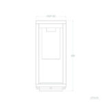 Balise sur pied 35 cm rectangulaire, schéma technique montrant cotes 150×150 et hauteur 350 mm