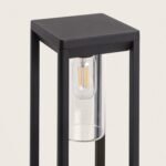 Balise extérieure sur pied noire en aluminium avec verrine cylindrique et ampoule apparente