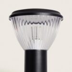 Balise extérieure sur pied, diffuseur en verre cannelé transparent, capuchon et mât noirs métalliques