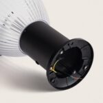 Balise extérieure noire, socle cylindrique apparent avec câblage et diffuseur translucide strié