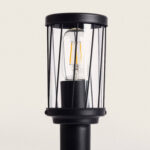 Balise extérieure sur pied noire en métal, lanterne cylindrique à grille avec ampoule LED apparente