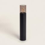 Balise extérieure cylindrique noire en aluminium avec diffuseur transparent et ampoule filament visible