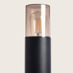 Balise extérieure sur pied noire en aluminium cylindrique avec diffuseur verre transparent et ampoule à filament