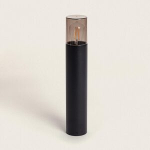 Balise extérieure cylindrique noire en aluminium avec diffuseur transparent et ampoule filament visible