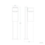 Balise sur pied 50 cm acier inoxydable et verre, tête rectangulaire