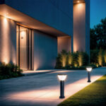 Balise sur pied extérieure noire en métal avec diffuseur blanc chaud, fixation au sol