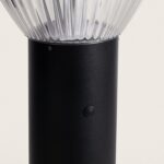 Balise extérieure sur pied noire cylindrique avec diffuseur transparent rainuré et corps métal mat