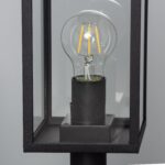 Balise sur pied noire en métal, lanterne carrée à vitres transparentes avec douille cylindrique et ampoule LED filament