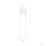 Balise sur pied 50 cm acier inoxydable cylindrique, grilles supérieures et platine de fixation