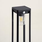 Balise solaire sur pied noire en aluminium avec détecteur de mouvement et lanterne LED cylindrique
