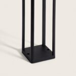 Balise extérieure noire en aluminium, structure cage rectangulaire sur pied, base carrée avec trous de fixation