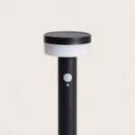 Balise sur pied noire en aluminium, tête ronde avec diffuseur blanc et panneau solaire