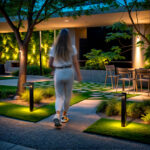 Balise sur pied noire LED, lumière chaude dirigée vers le sol, éclaire allée extérieure