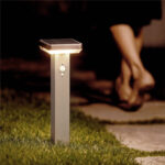 Balise sur pied solaire aluminium, tête carrée avec panneau solaire et détecteur de mouvement, éclairage LED