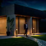 Balise sur pied solaire noire en métal à barreaux, éclairage chaud pour allée, fixation au sol