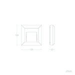 Balise encastrable murale carrée blanche, contours angulaires, dimensions 125×125×27 mm