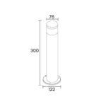 Balise sur pied en acier inox cylindrique 30 cm de haut, platine de fixation 122 mm