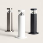 Balise sur pied extérieure cylindrique en acier inoxydable, blanche et noire, lot de trois