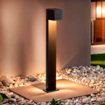 Balise sur pied anthracite rectangulaire 80 cm, éclairage LED dirigé vers le sol