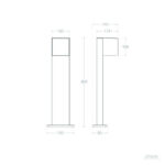 Balise sur pied aluminium 80 cm en saillie, tête carrée et socle plat