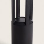 Balise sur pied noire cylindrique avec montants verticaux et éclairage encastré, finition mate