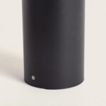 Balise sur pied cylindrique noire en métal mat, base et fixation apparente