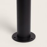 Balise sur pied noire avec platine de fixation ronde et trous d'ancrage, corps cylindrique mat