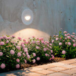 Balise murale encastrée ronde blanche, éclairage LED blanc chaud dirigé vers le parterre