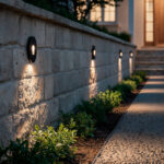 Balise murale encastrée ronde noire, éclairage blanc chaud directionnel vers le bas pour chemin extérieur