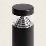 Balise sur pied extérieure noire en métal avec diffuseur transparent et réflecteur intérieur en anneaux