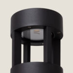 Balise LED extérieure cylindrique aluminium moka mat avec montants verticaux et diffuseur encastré