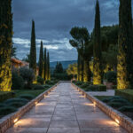 Balise encastrée murale rectangulaire noire, éclairage blanc chaud en bordure de chemin