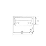 Balise encastrable murale rectangulaire, dessin technique avec côtes et fixation