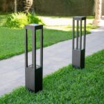 Balise sur pied LED anthracite en métal à cadre ouvert rectangulaire pour éclairage extérieur