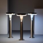 Balise sur pied en inox LED solaire à tête ronde avec capteur de mouvement visible