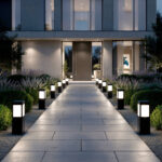 Balise sur pied LED carrée noire, diffuseur blanc, éclairage de chemin extérieur, finition mate