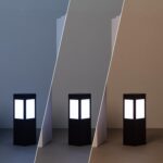 Balise LED solaire sur pied noire à panneaux blancs forme rectangulaire